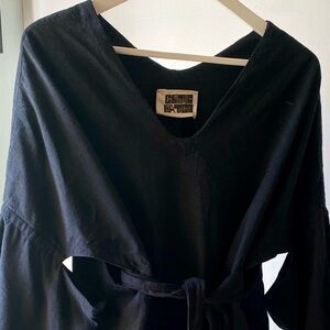 Electric Feathers Black Raw Silk V Neck Open Sleeves -One Size/Adjustable
